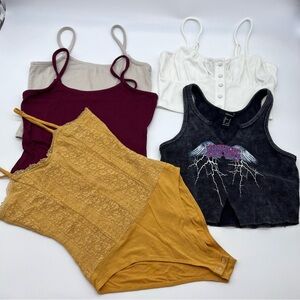 Lot of 5 Forever 21 Red 4 Tank/ Cami Tops and 1 Bodysuit Sleeveless Fitted-Sz S